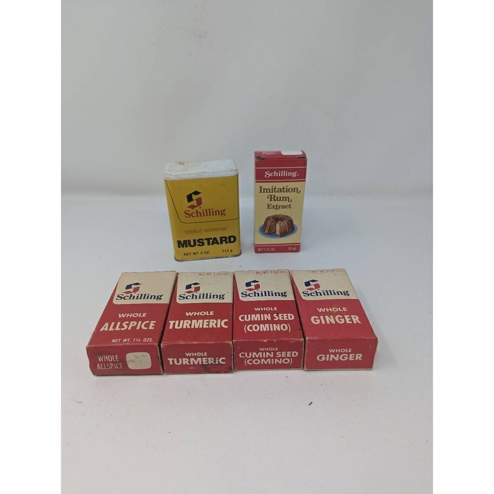 New sealed VINTAGE 60'S 70'S SPICES SCHILLING SPICE TINS AND BOTTLE